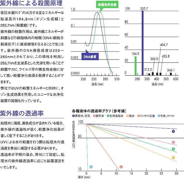 紫外線による殺菌原理、紫外線の透過率